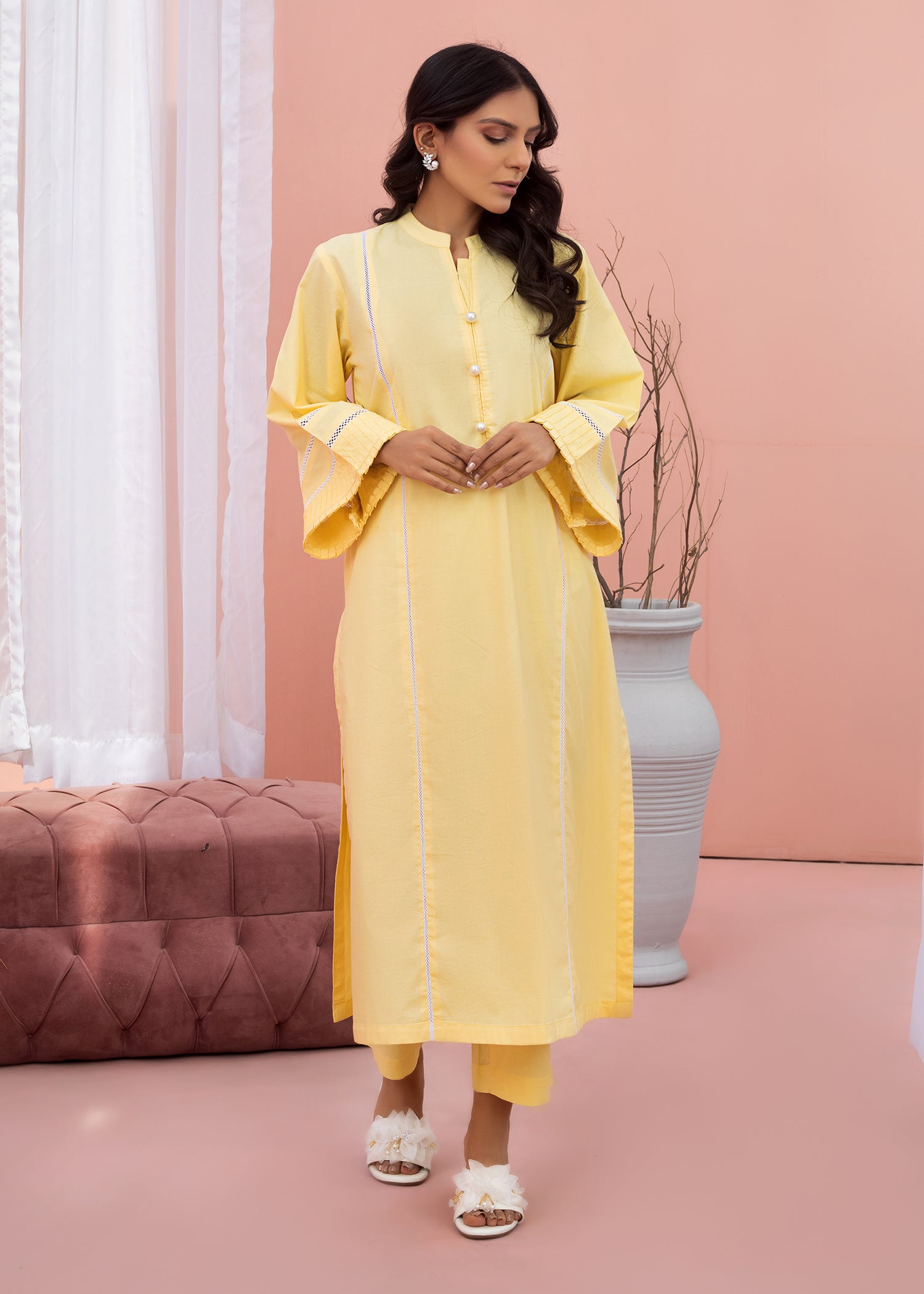 Lime Yellow Solid Lawn Suit