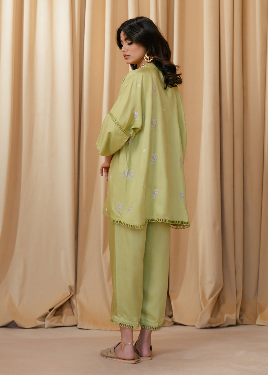 Sea Green Multicolor Embroidered Unstitched Suit with Tassel Detailing