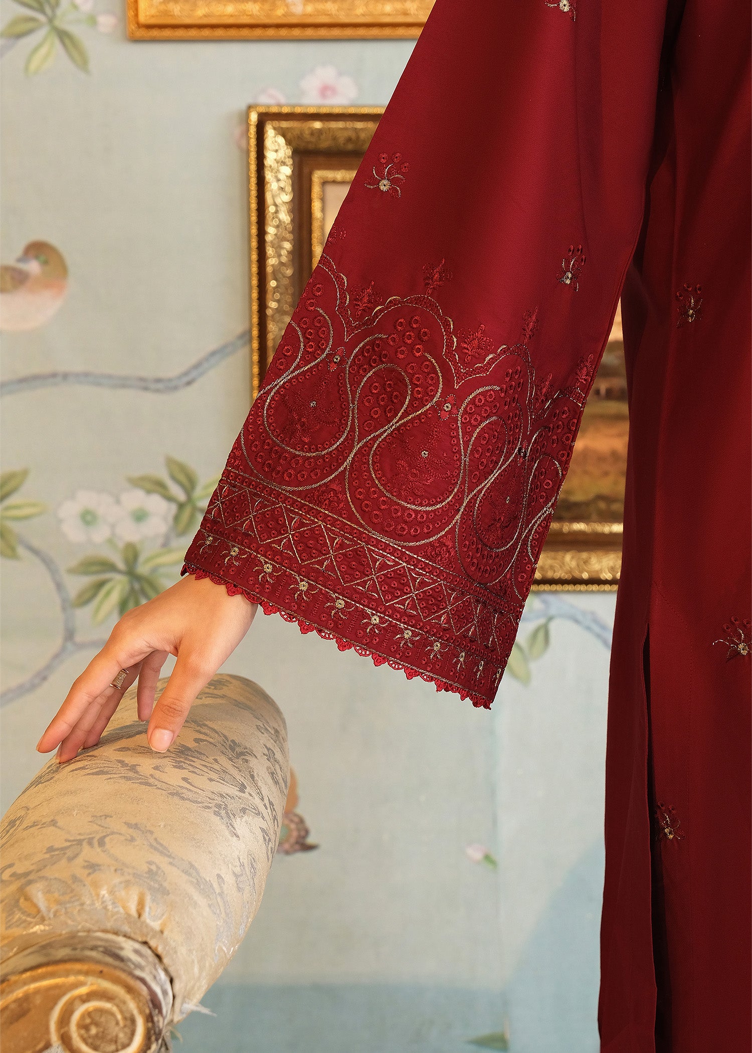 Maroon Suit with Gold Embroidery
