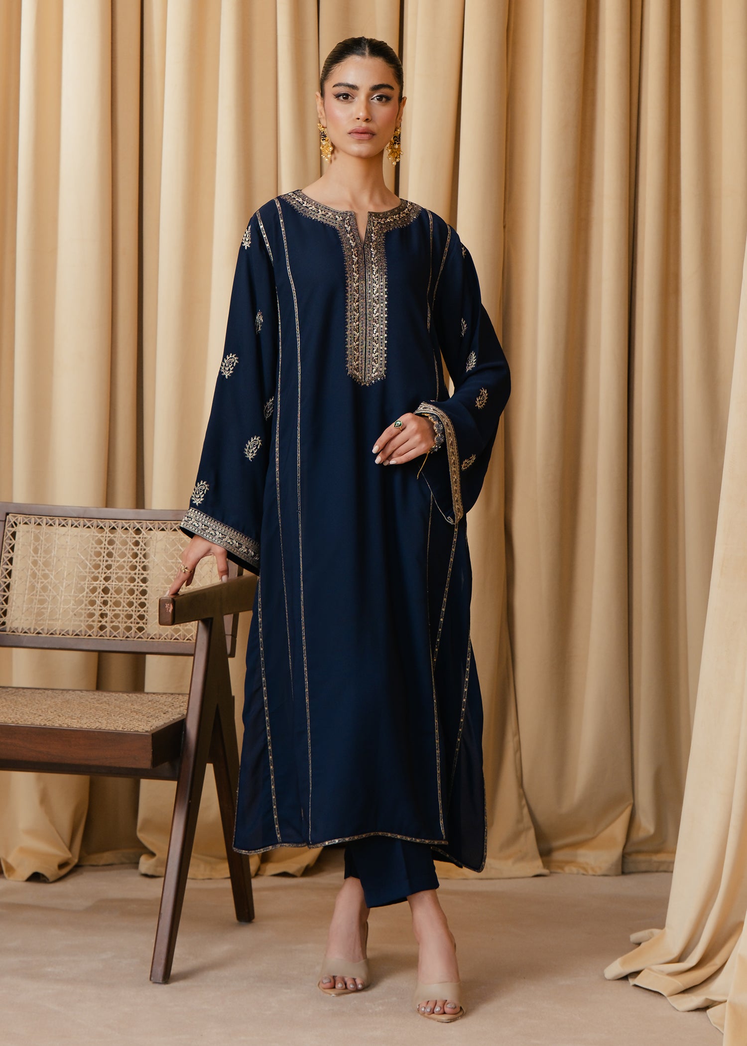 Navy Blue Embroidered Suit