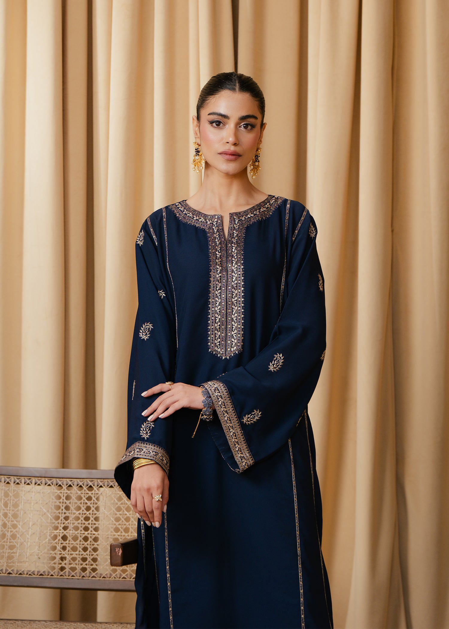 Navy Blue Embroidered Suit