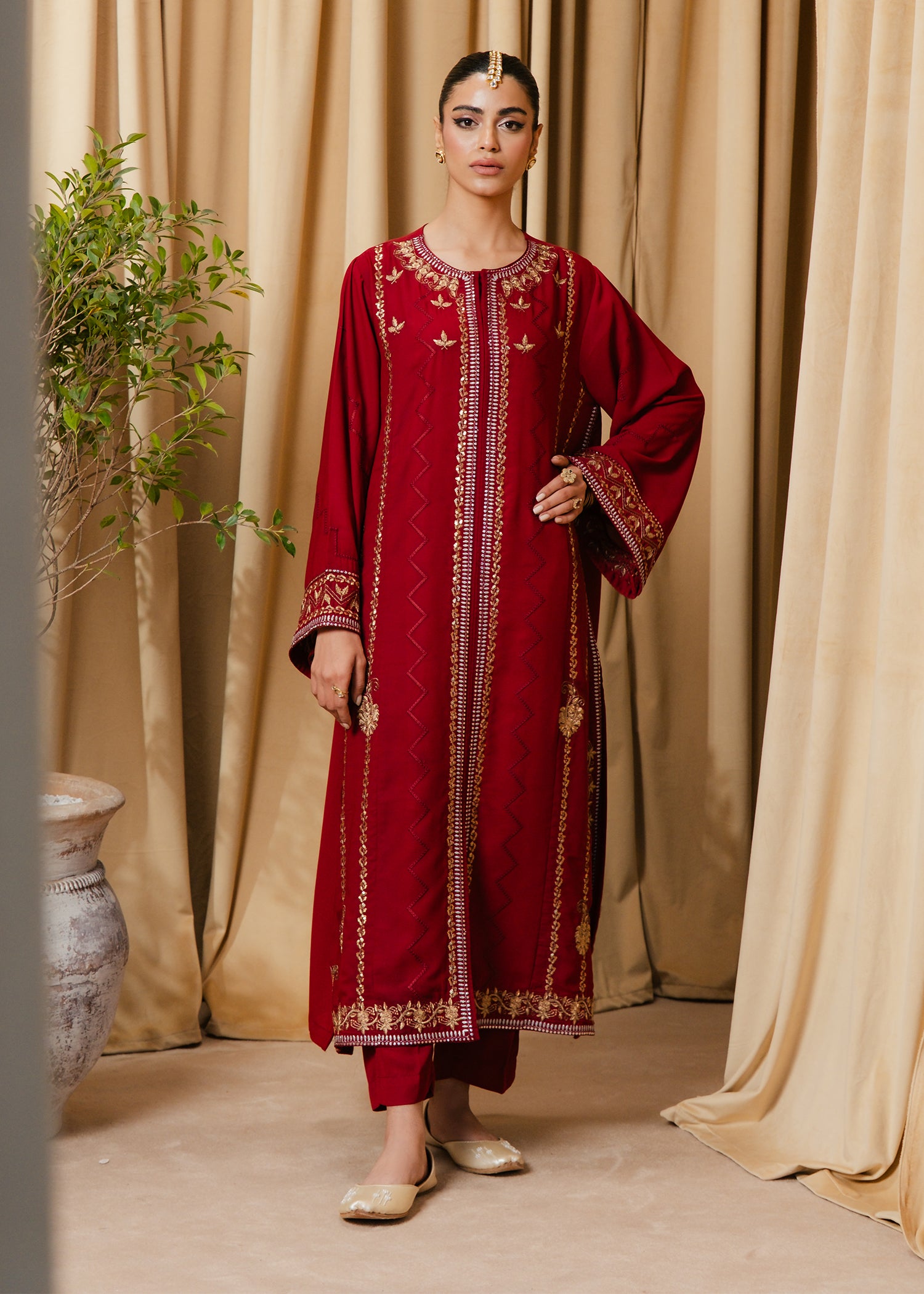 Maroon Embroidered Suit