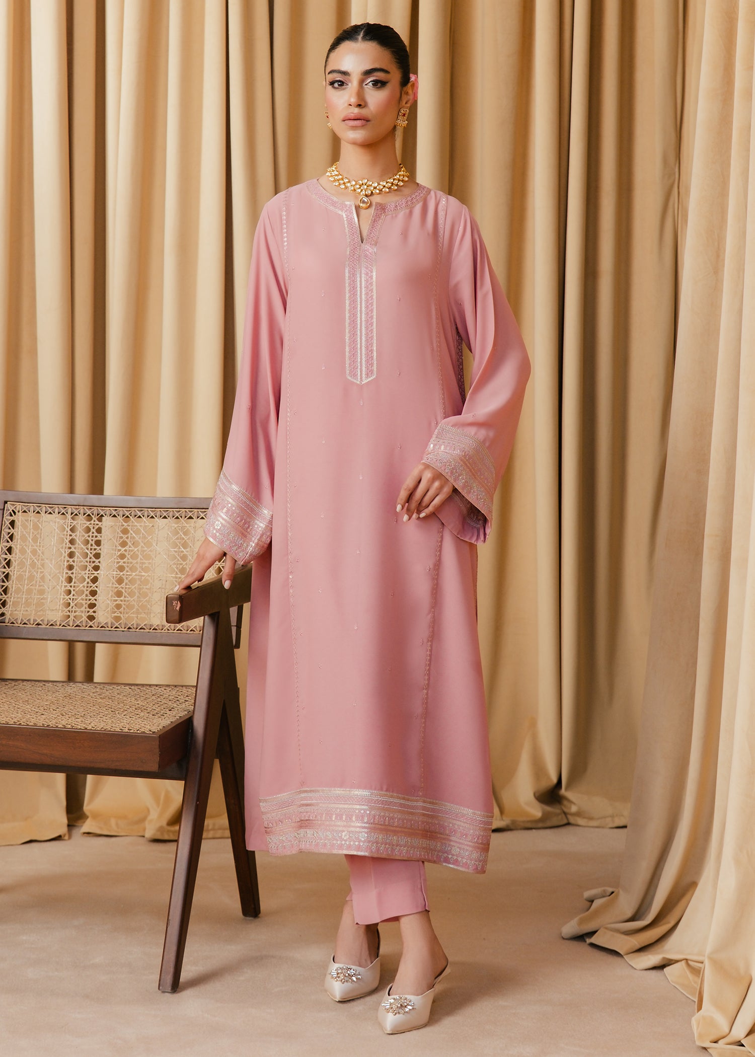 Light Pink Embroidered Suit