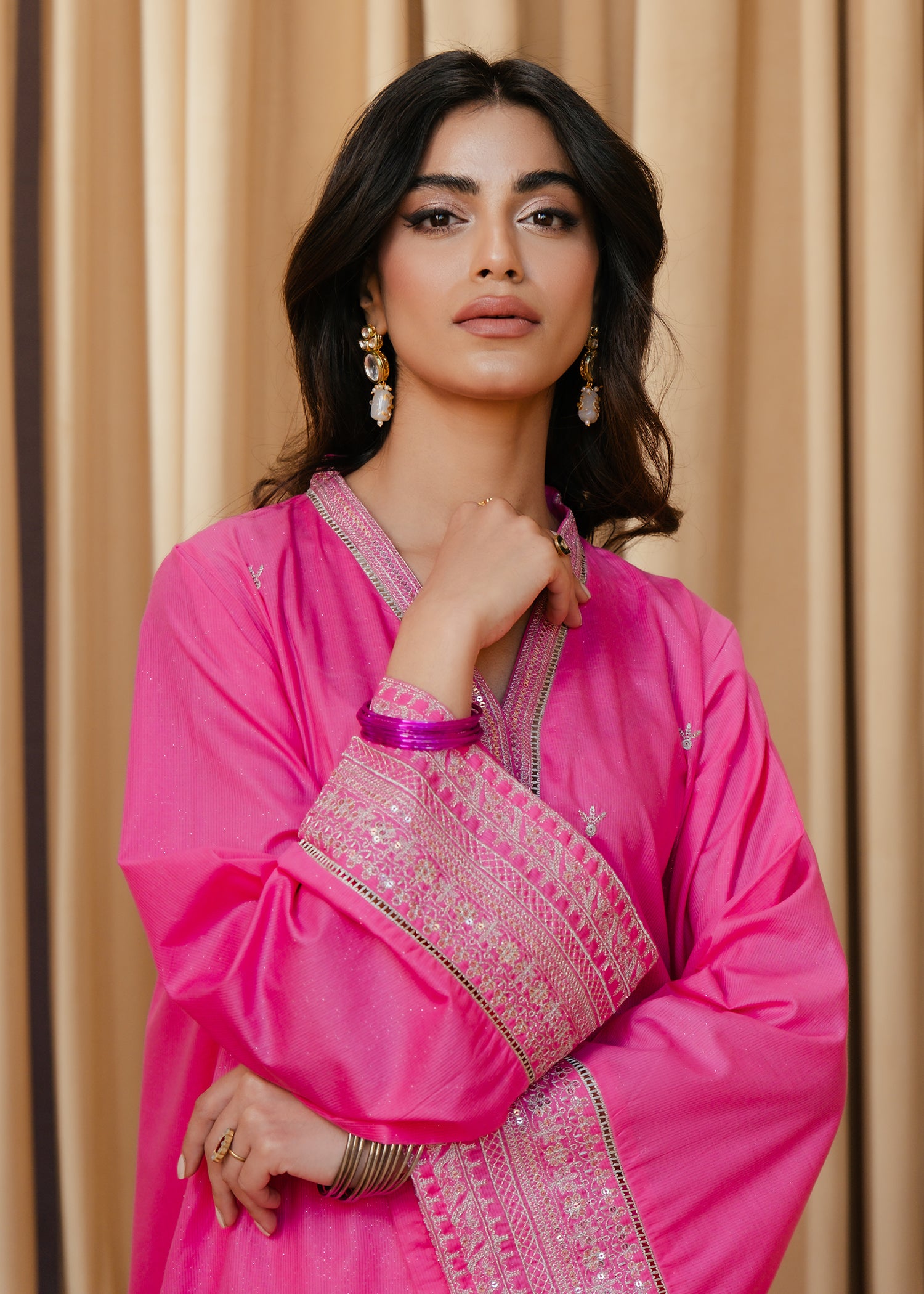 Shimmery Pink Embroidered Suit