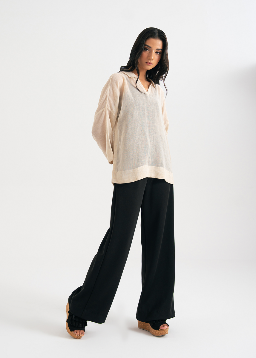 Women's Cream Shirt Collar Shirt Dress With Belt