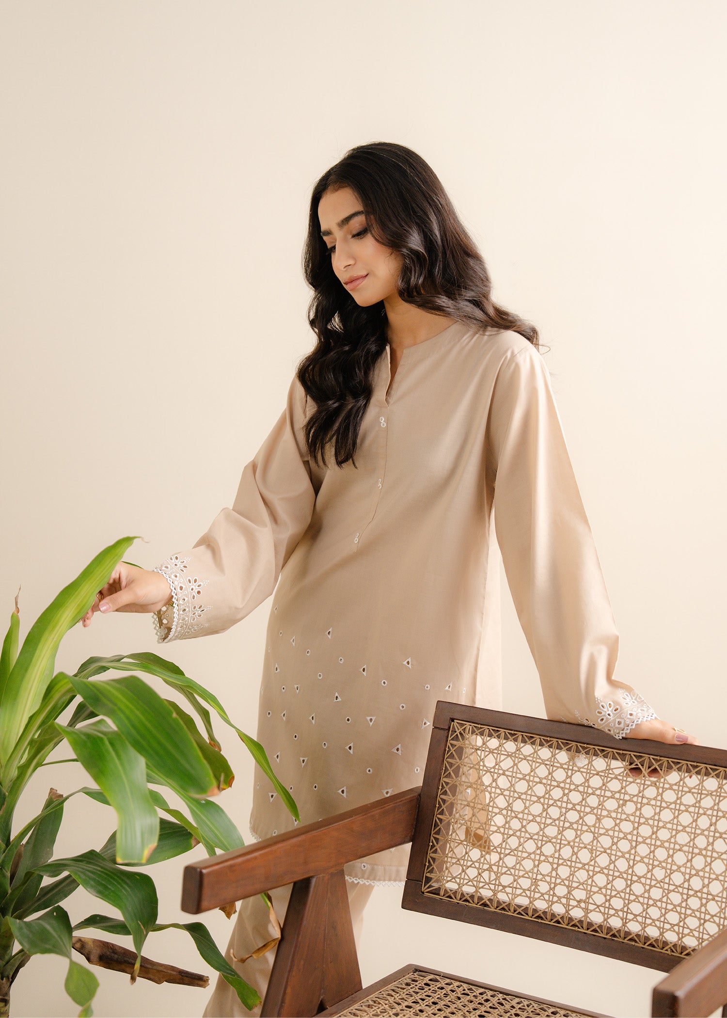 Khaki Embroidered Suit