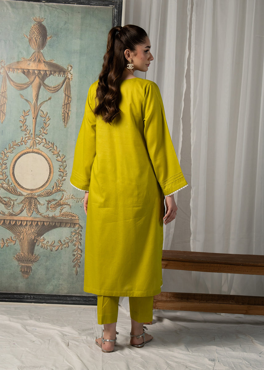 Lime green Pant style Suit Pure Maslin Jacquard