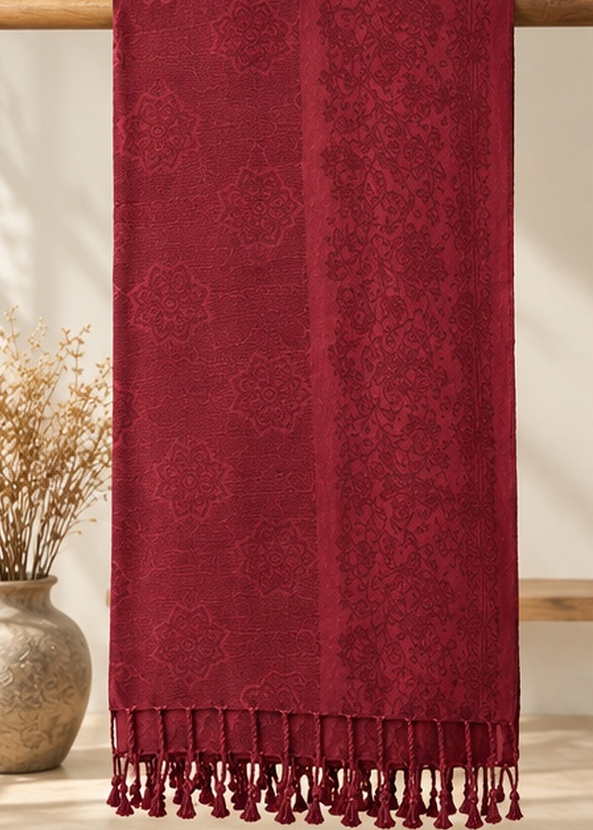Maroon Self Print Viscose Shawl