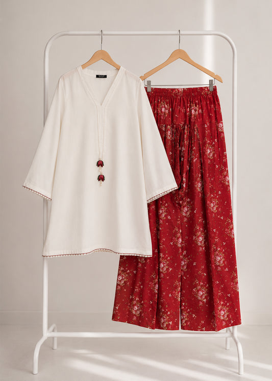 Cherry Red Printed Suit (2 pc)