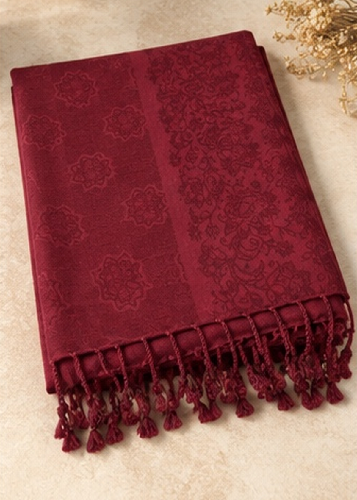 Maroon Self Print Viscose Shawl