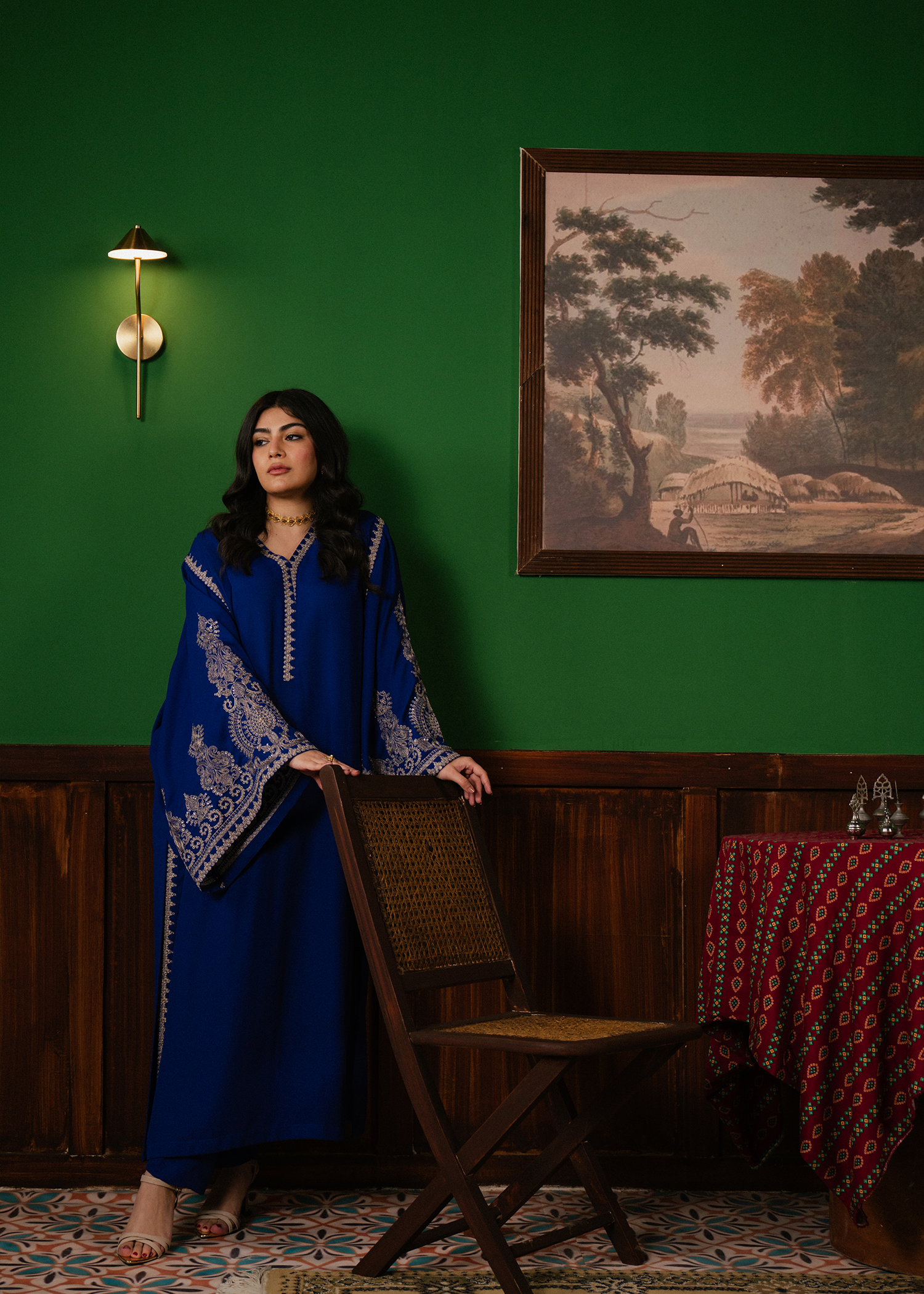 navy blue embroidered suit