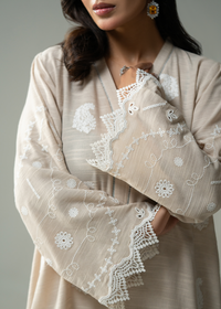 Embroidered Beige Khaddar Suit - Long