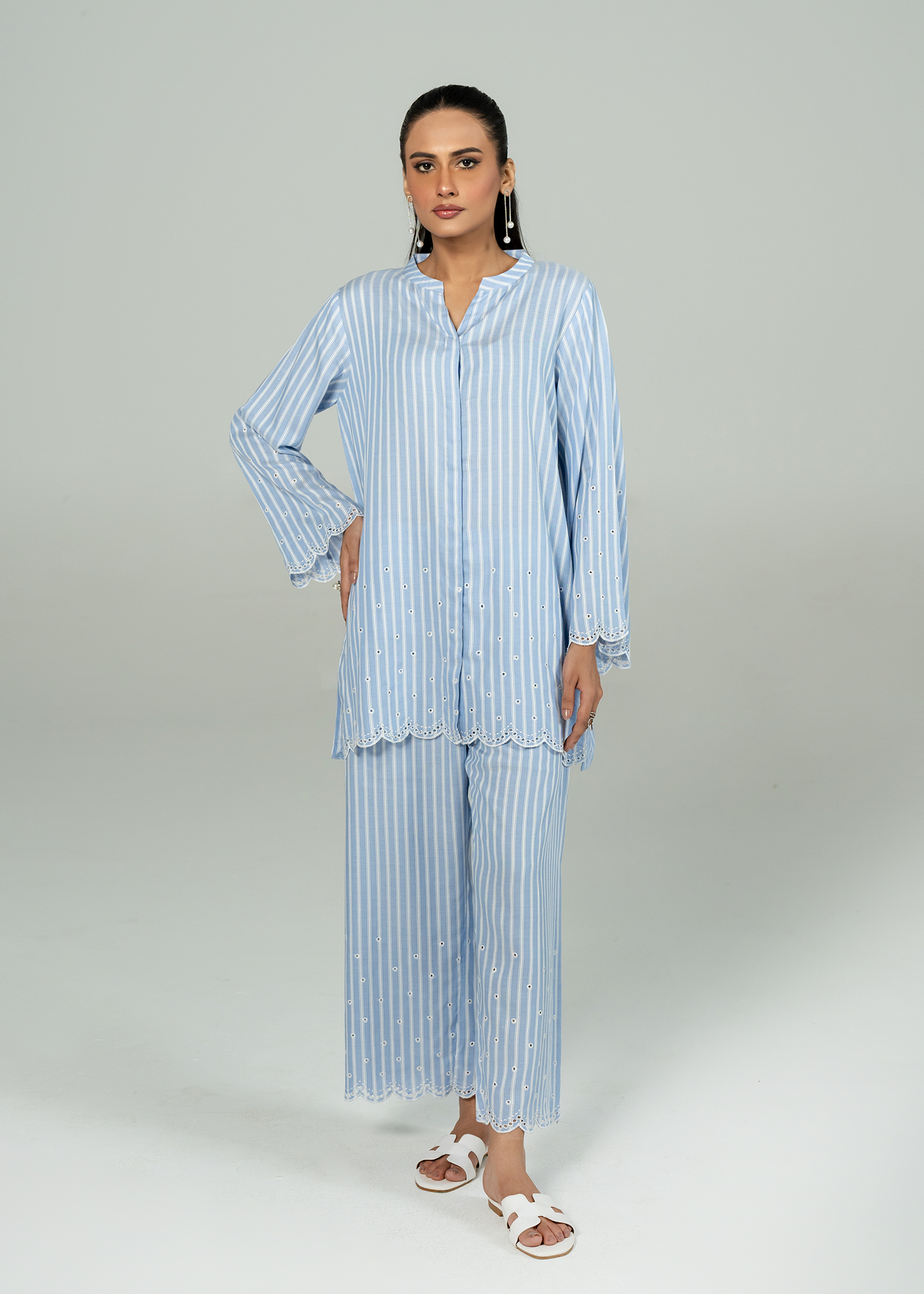 Blue Embroidered Co Ord