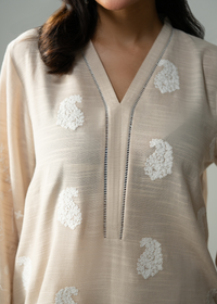 Embroidered Beige Khaddar Suit - Long
