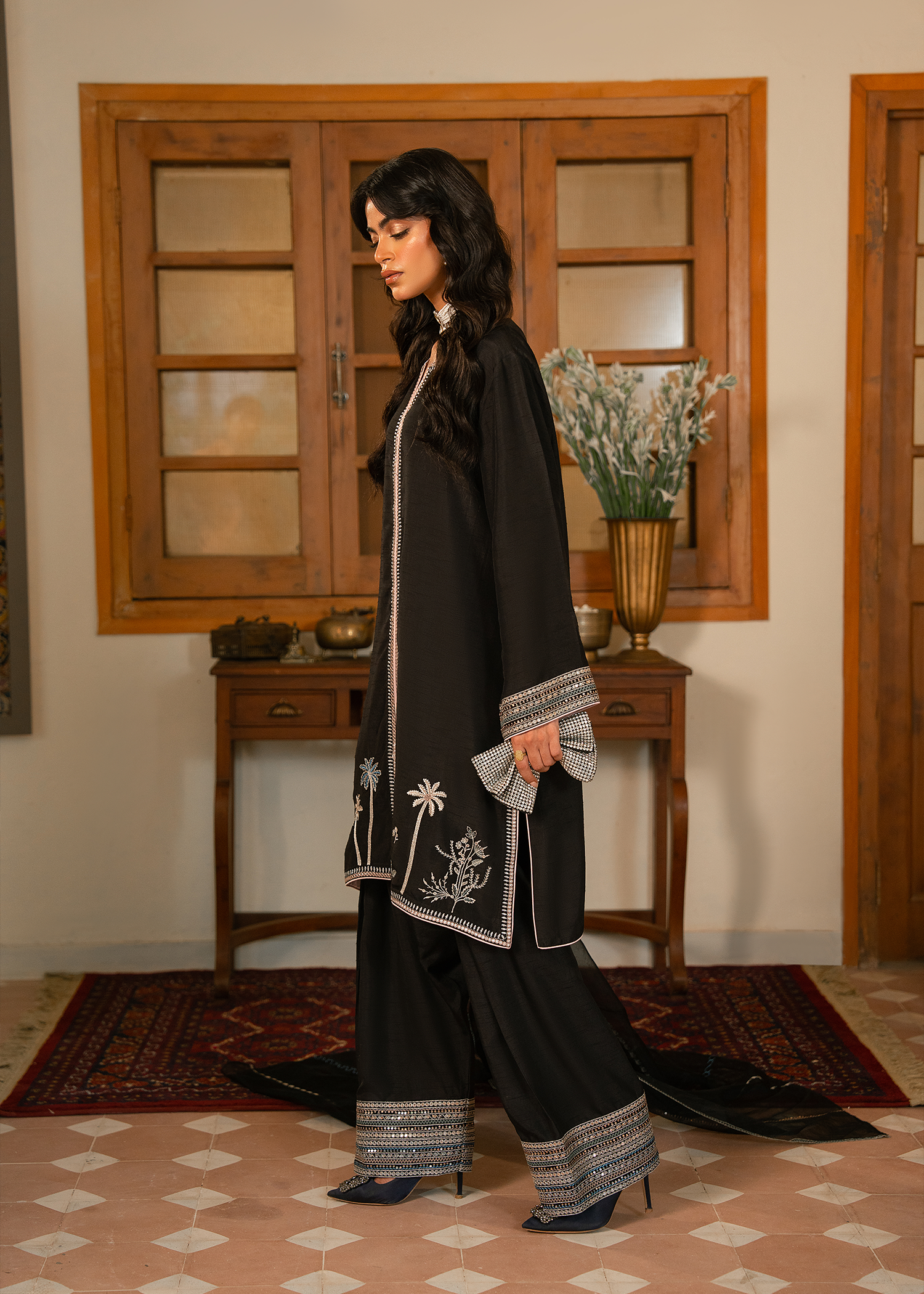 Black Raw Silk Suit