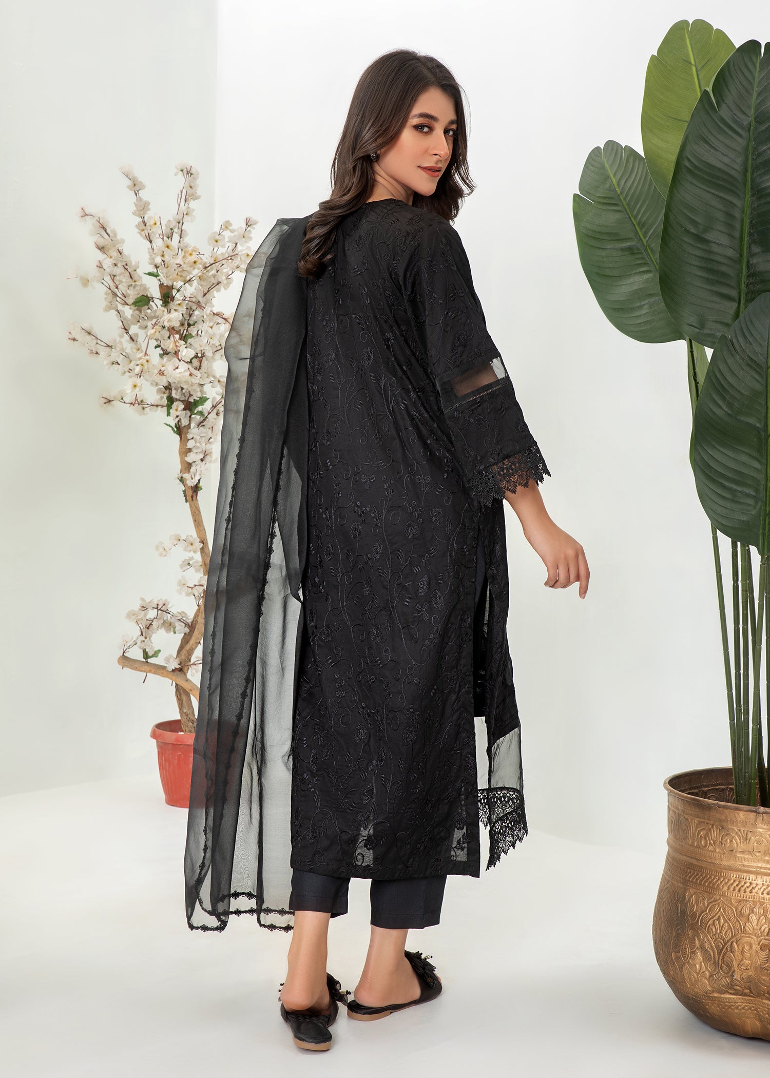 Black Chicken Kari Long Shirt with Duppata