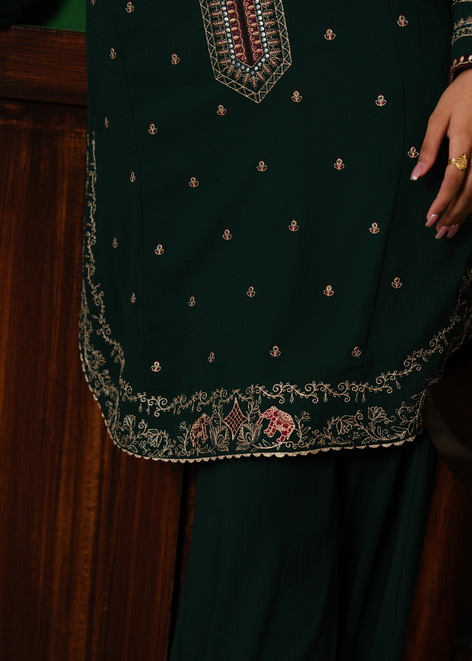 embroidery on green suit