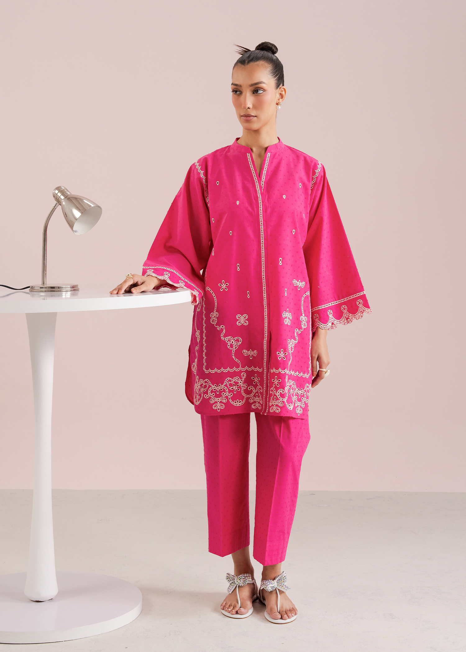 Shocking Pink Embroidered Co-ord