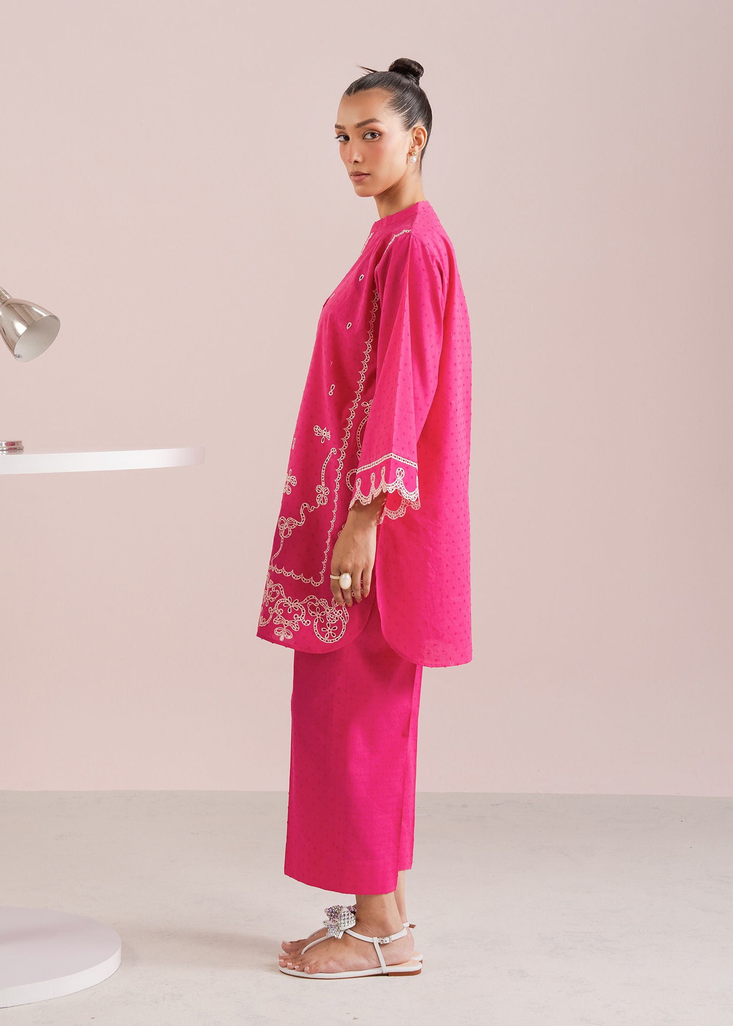 Shocking Pink Embroidered Co-ord