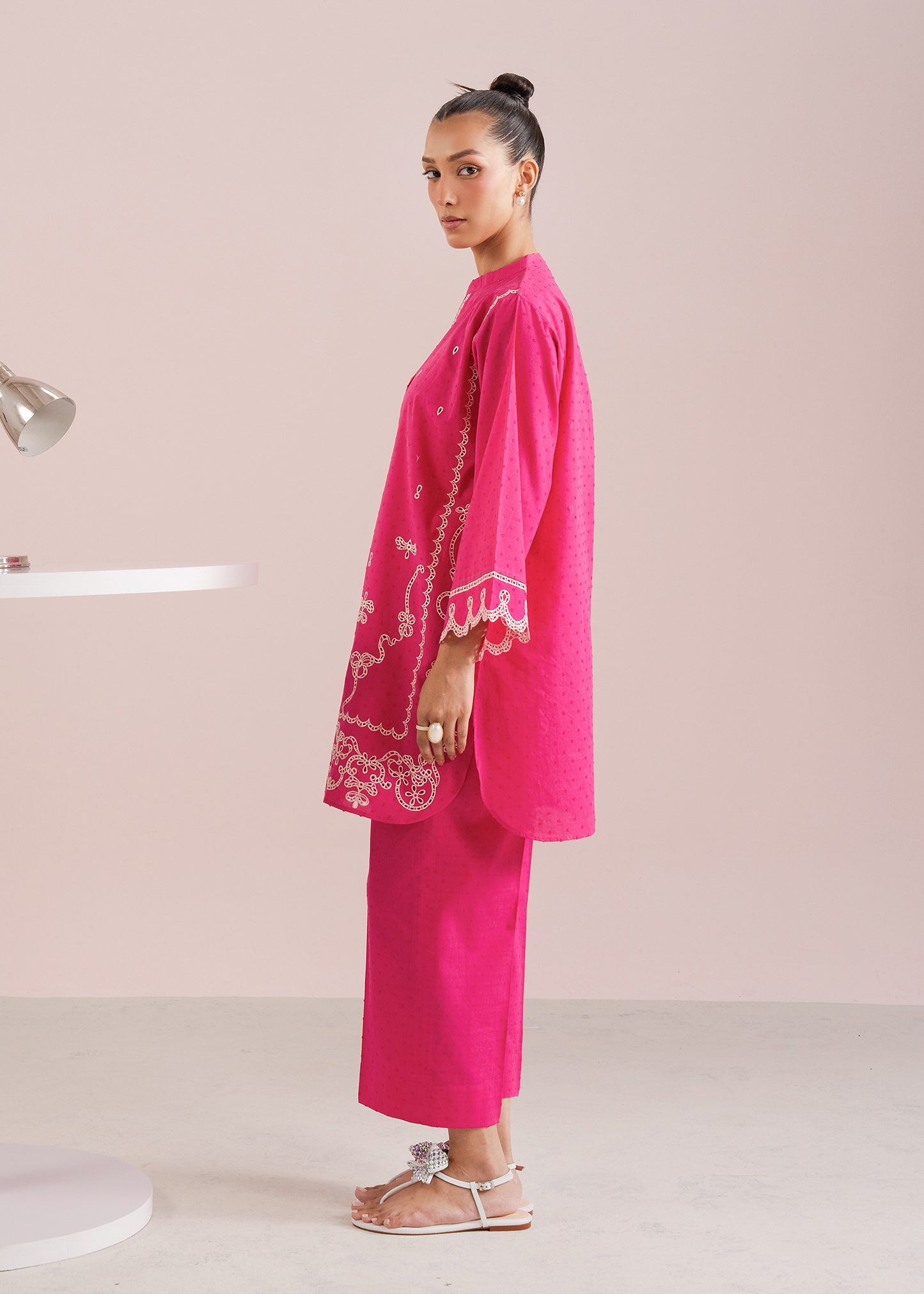 Shocking Pink Embroidered Co-ord