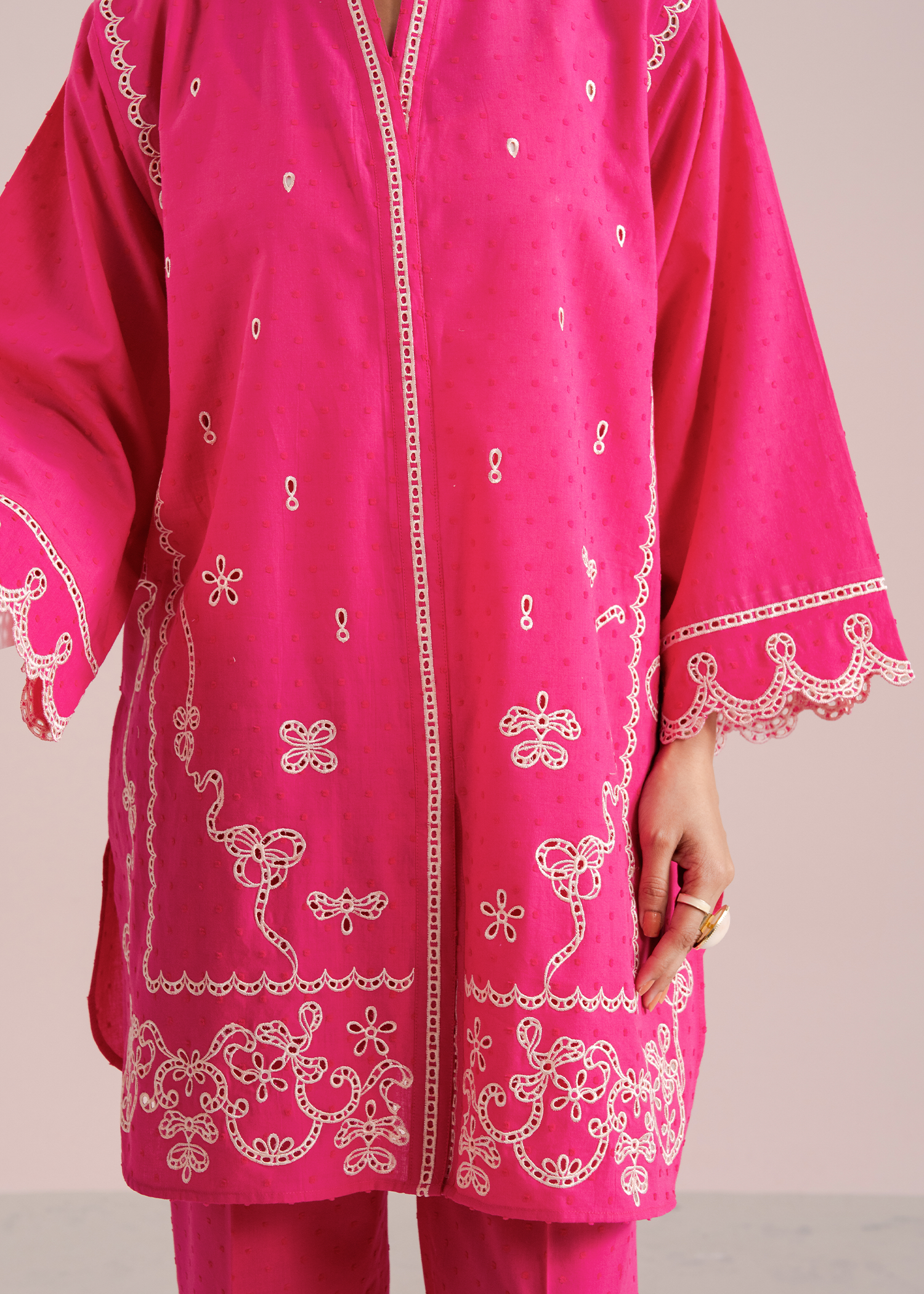 Shocking Pink Embroidered Co-ord
