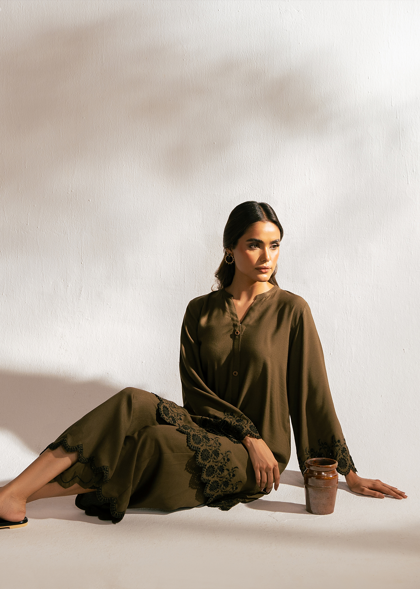Olive Embroidered Suit