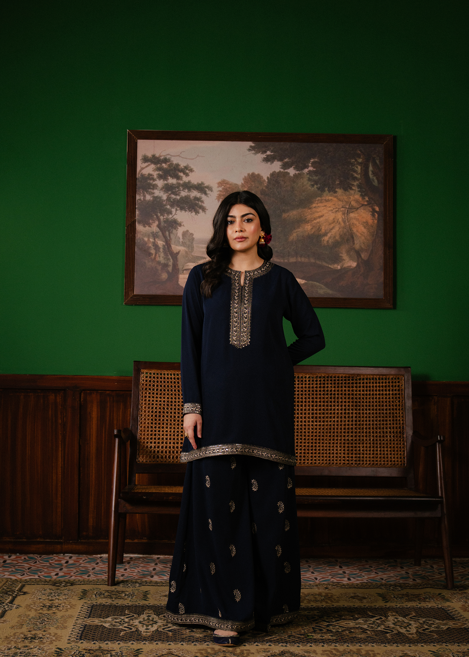 Navy Blue Embroidered Suit