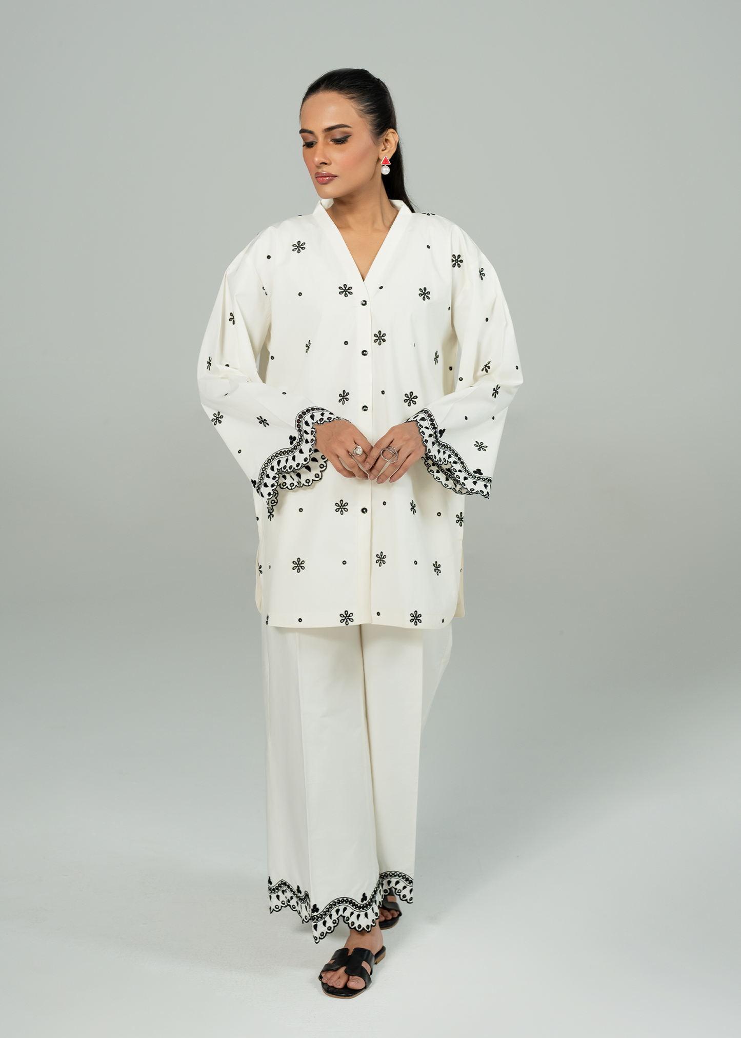 White Embroidered Co-ord