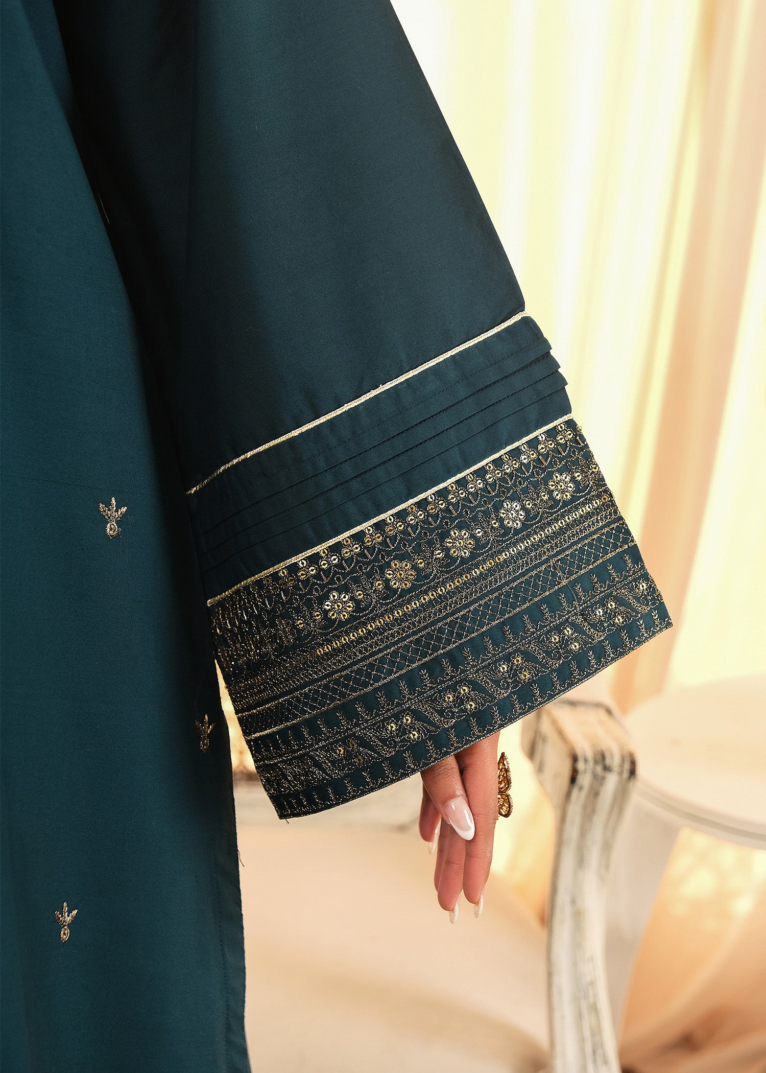 Teal Suit with Gold Embroidery