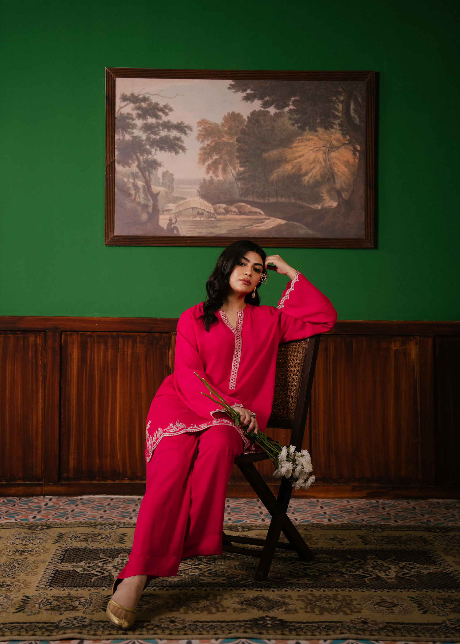 Hot Pink Embroidered Suit