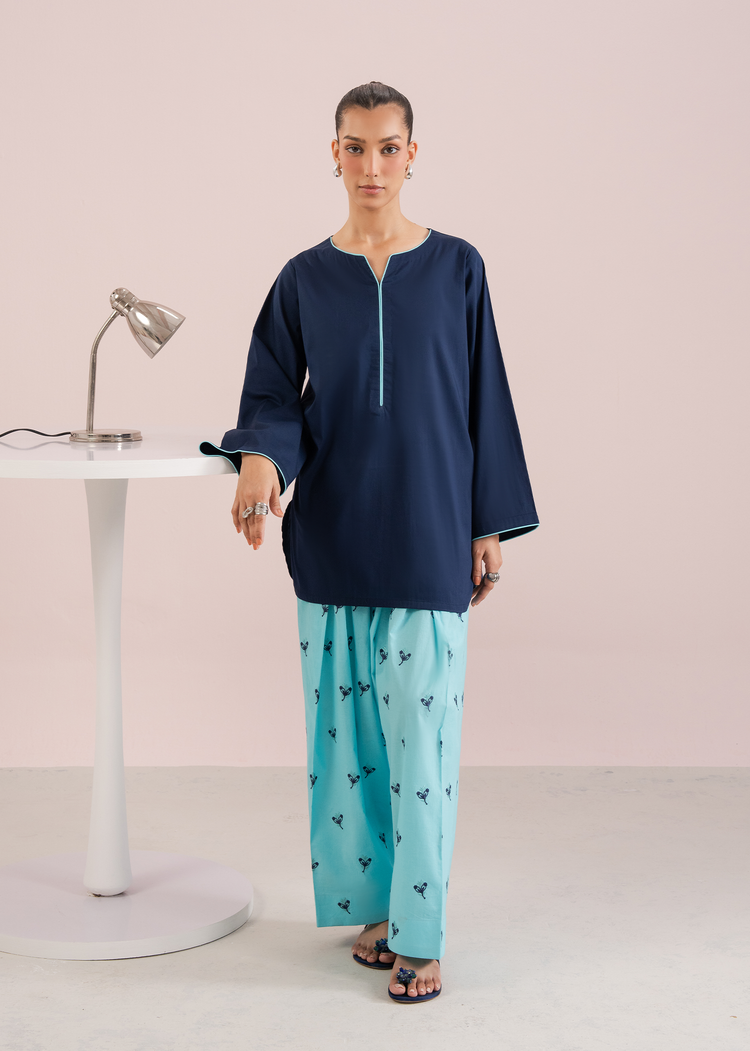 Blue Embroidered Farshi Shalwar Set
