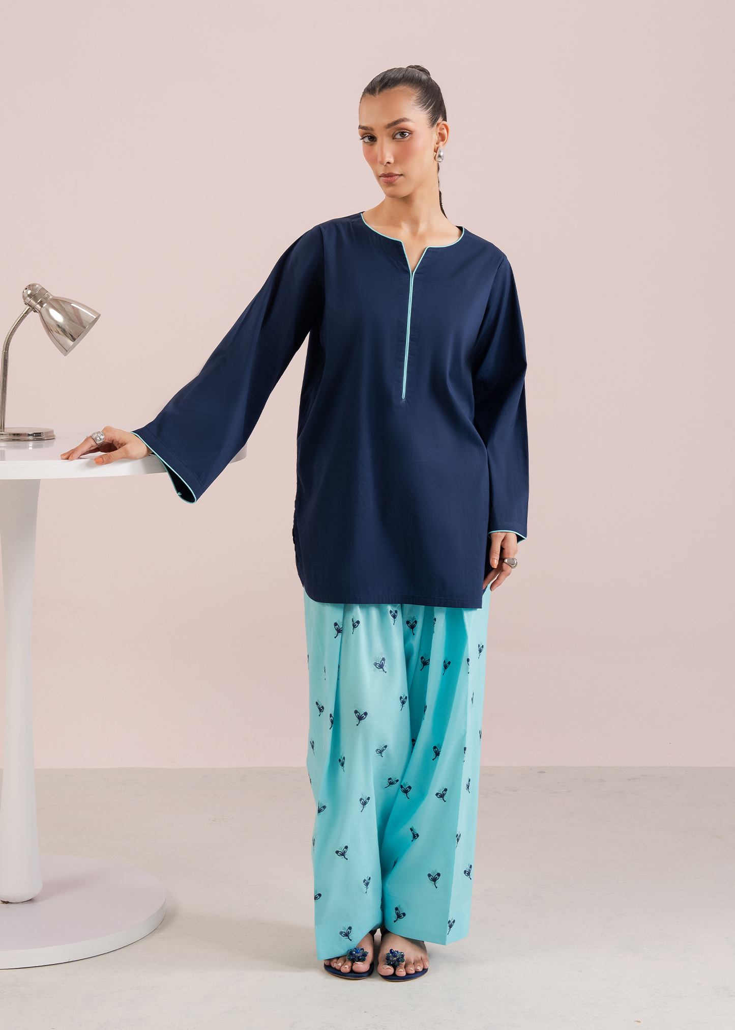 Blue Embroidered Farshi Shalwar Set