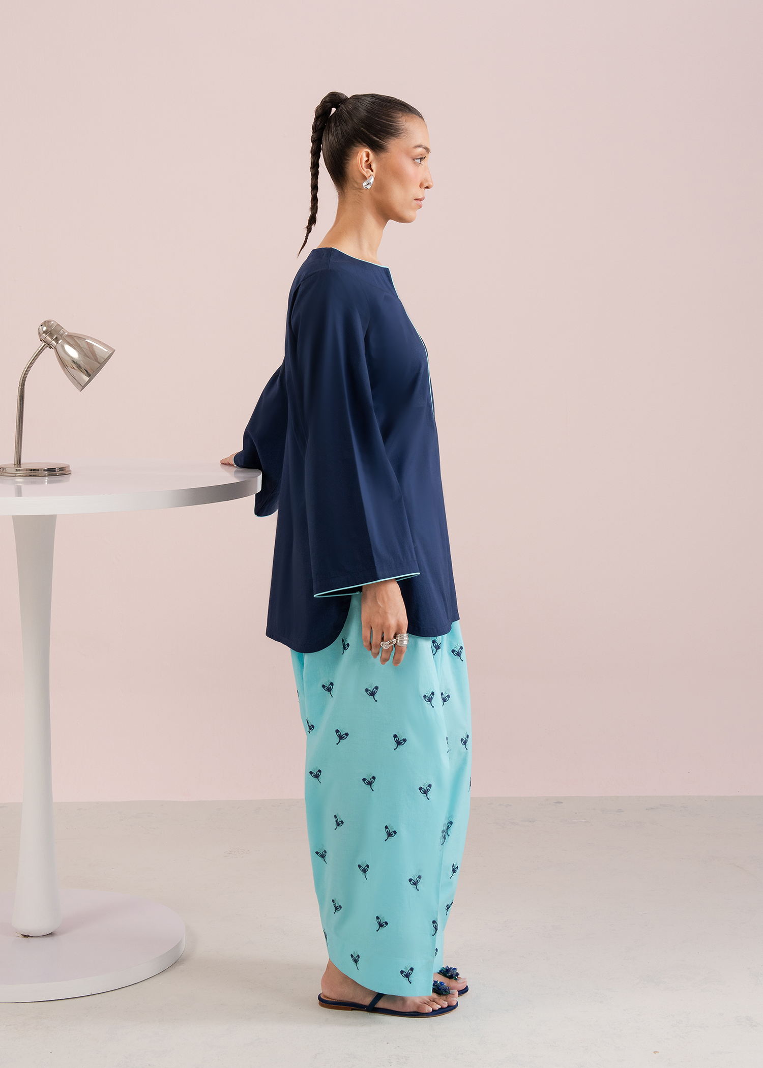 Blue Embroidered Farshi Shalwar Set