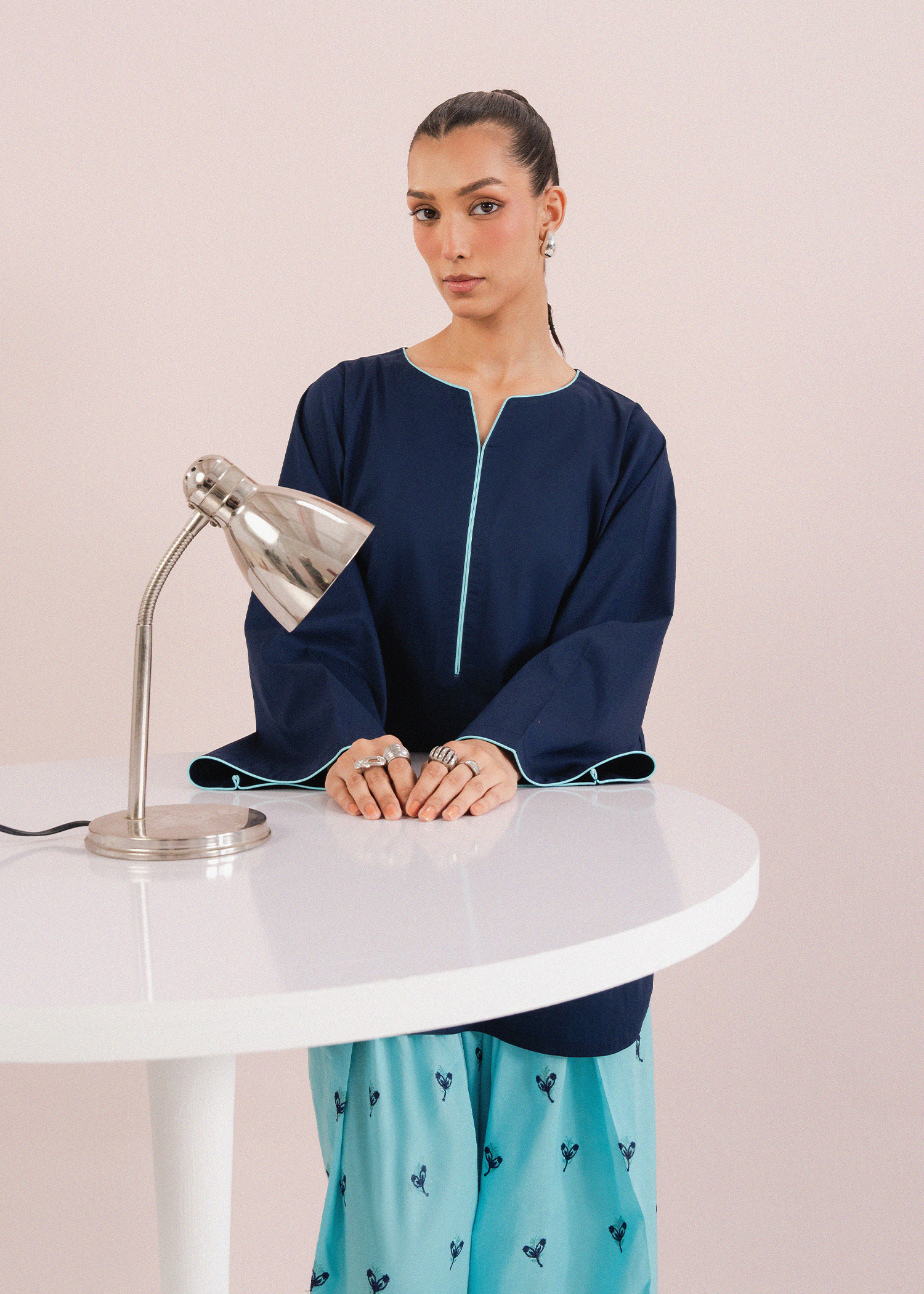 Blue Embroidered Farshi Shalwar Set