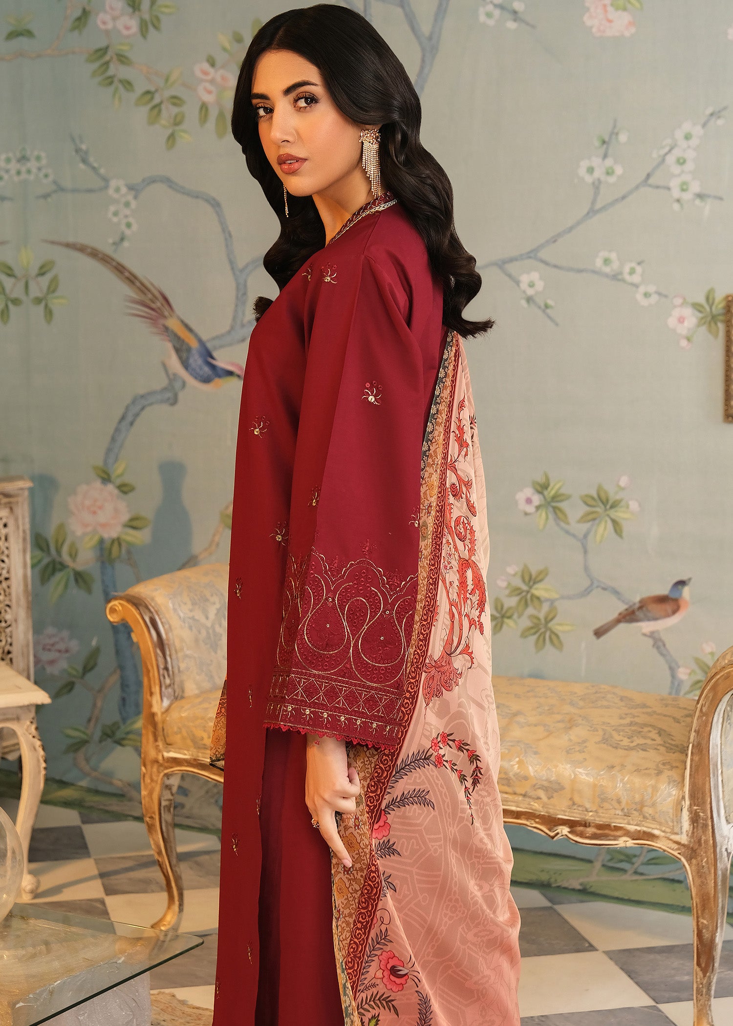 Maroon Suit with Gold Embroidery