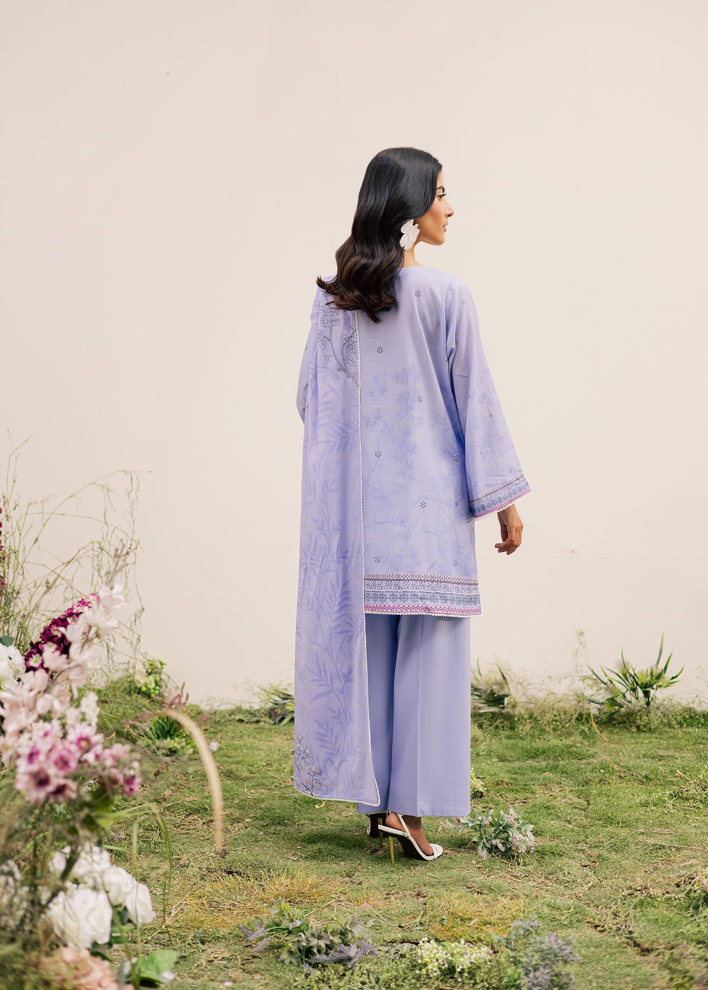Lavender Printed Embroidered Suit