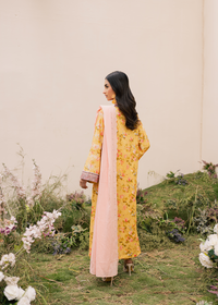 Lemon Yellow Printed Embroidered Suit