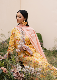 Lemon Yellow Printed Embroidered Suit