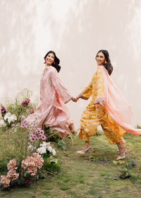 Lemon Yellow Printed Embroidered Suit