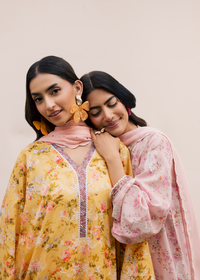 Pink Printed Embroidered Suit
