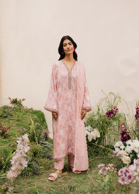 Pink Printed Embroidered Suit