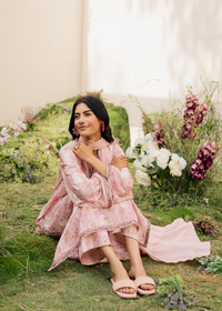 Pink Printed Embroidered Suit