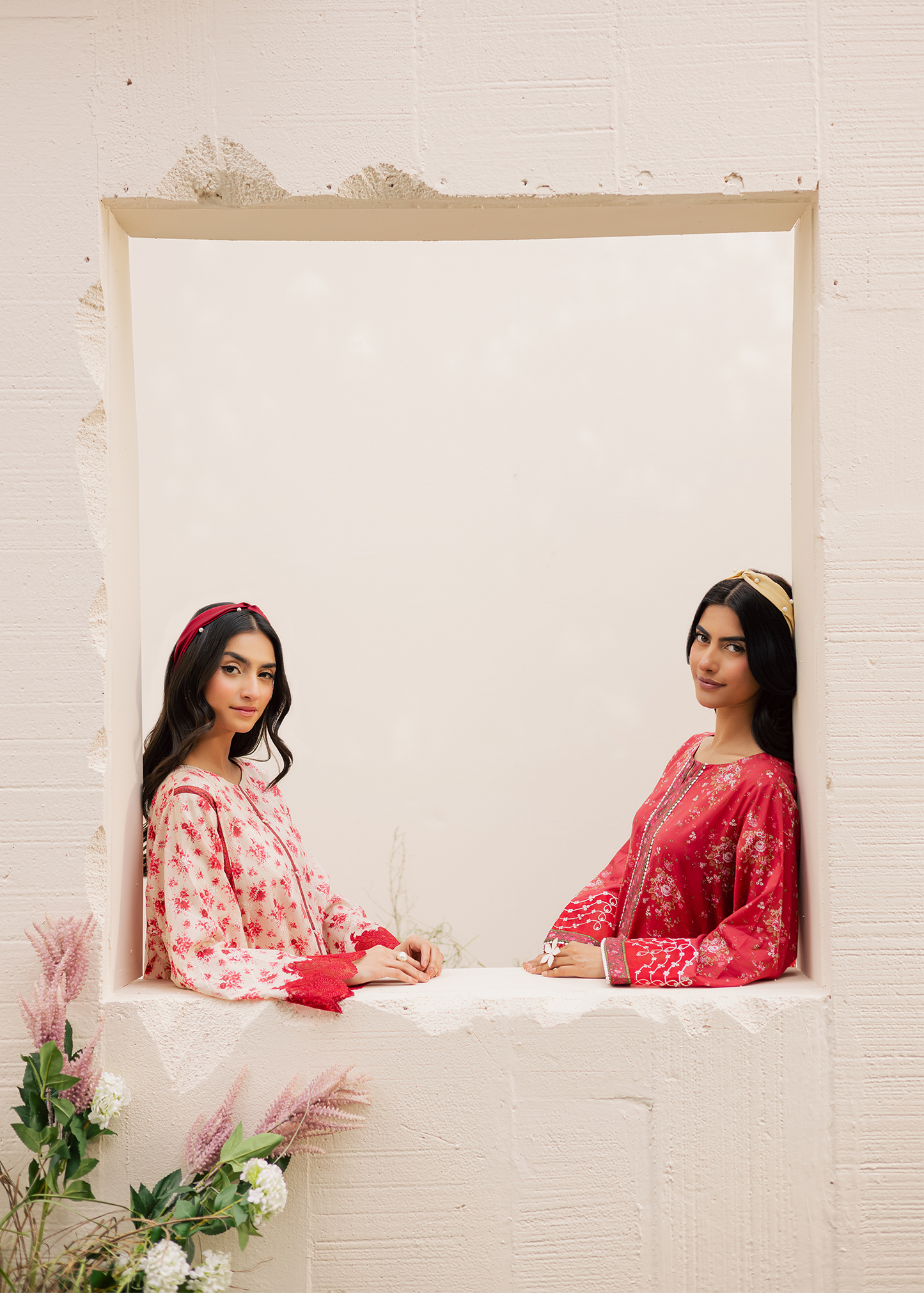 Red Printed Embroidered Suit