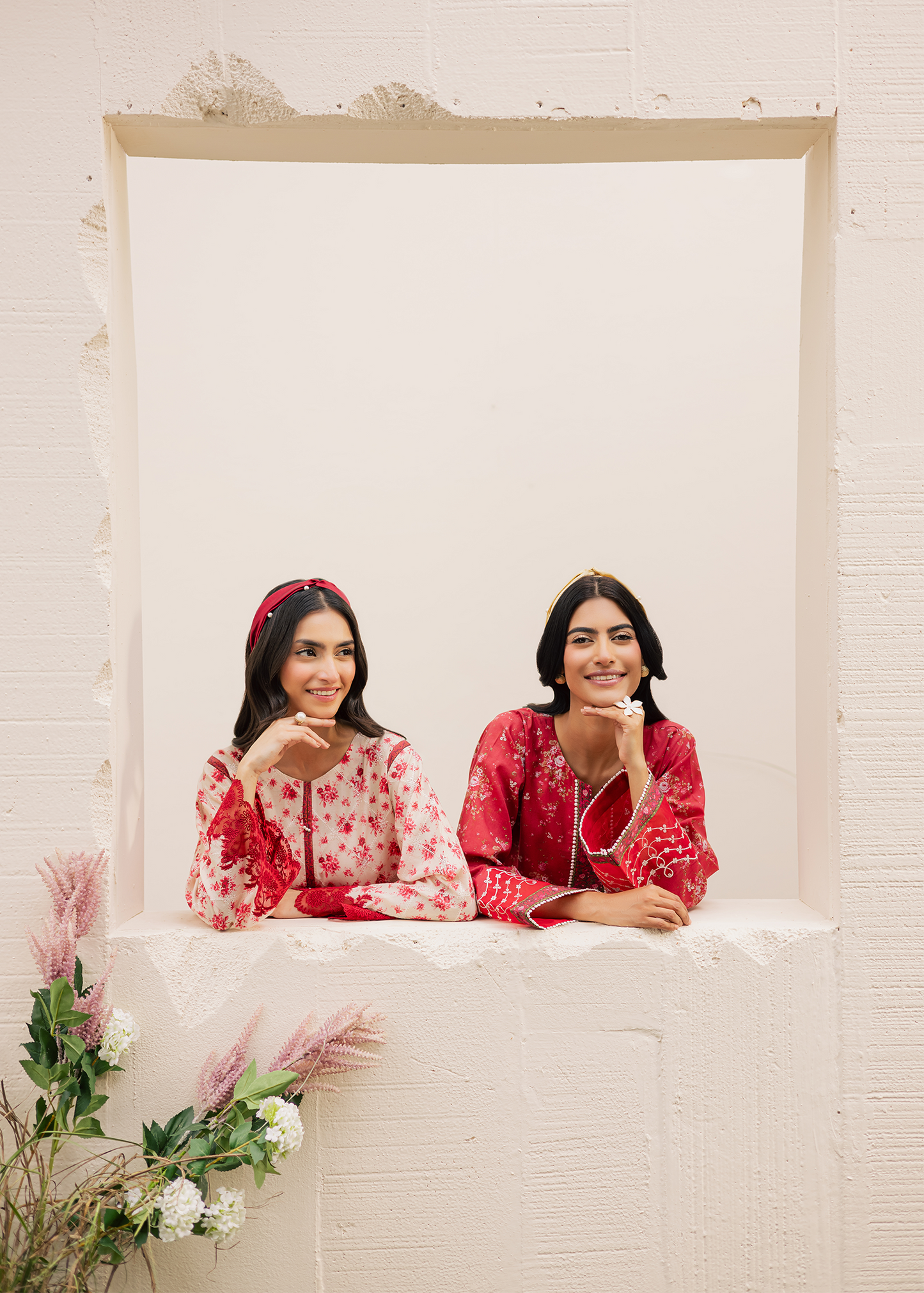 Red Printed Embroidered Suit