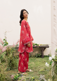 Red Printed Embroidered Suit