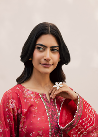 Red Printed Embroidered Suit
