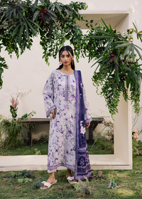 Lilac Printed Embroidered Suit