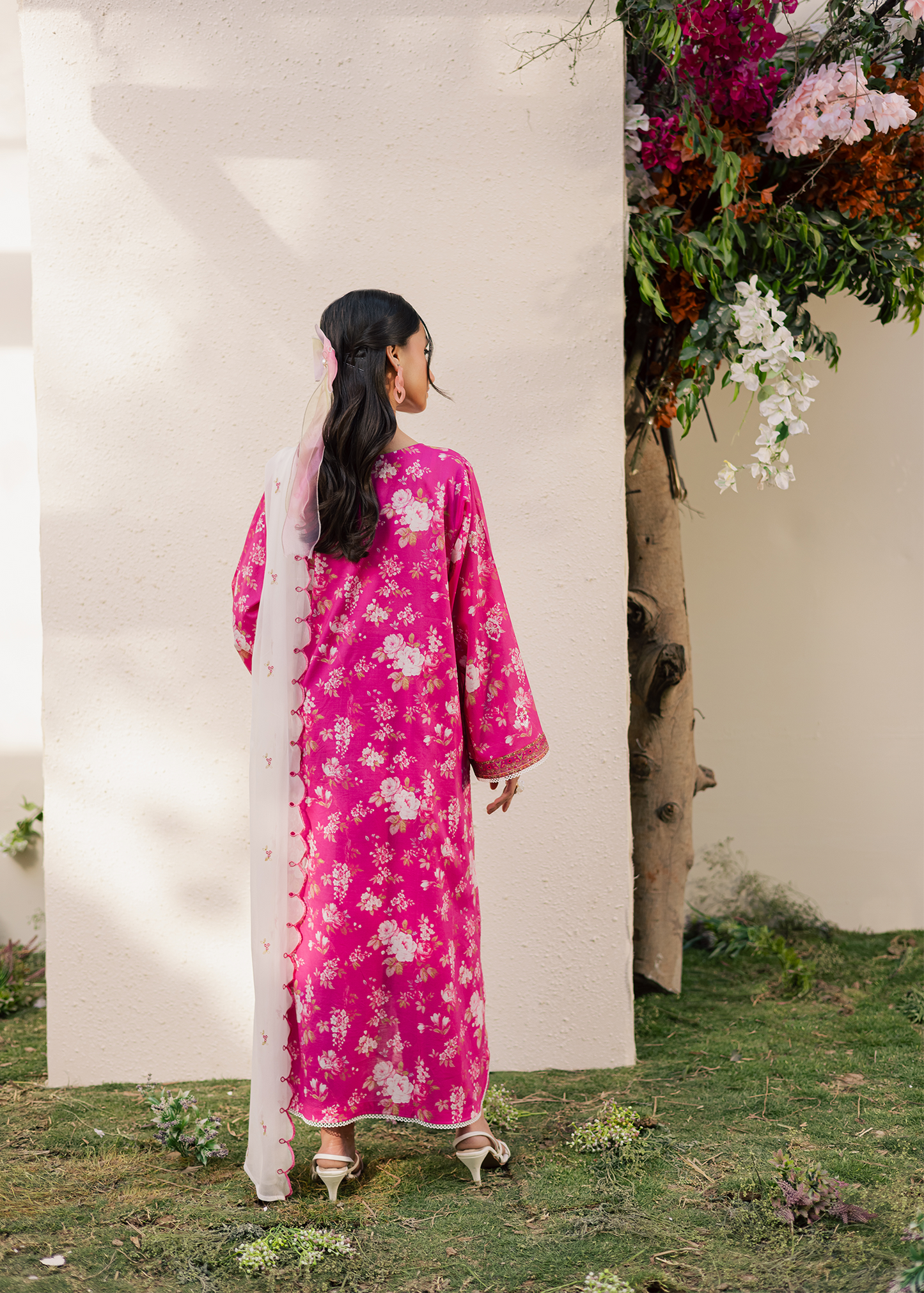 Fuchsia Printed Embroidered Suit