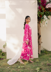 Fuchsia Printed Embroidered Suit