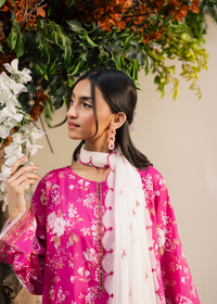 Fuchsia Printed Embroidered Suit